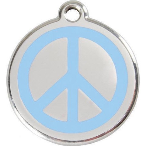 Peace Light Blue roestvrijstalen hondenpenning medium/gemiddeld dia. 3 cm - Reddingo