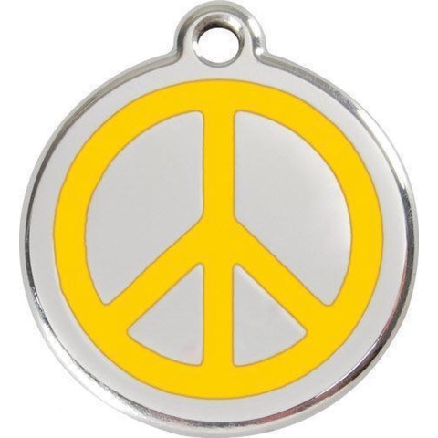 Peace Yellow roestvrijstalen hondenpenning small/klein dia. 2 cm - Reddingo