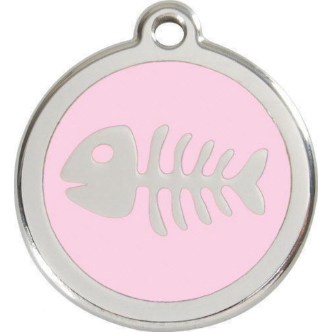 Fish Skeleton Pink roestvrijstalen hondenpenning large/groot dia. 3,8 cm - Reddingo
