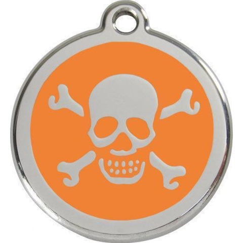 Cross Bone Orange roestvrijstalen hondenpenning small/klein dia. 2 cm - Reddingo