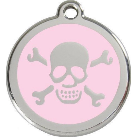 Cross Bone Pink roestvrijstalen hondenpenning small/klein dia. 2 cm - Reddingo
