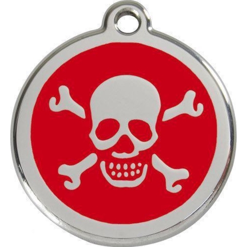 Cross Bone Red roestvrijstalen hondenpenning large/groot dia. 3,8 cm - Reddingo