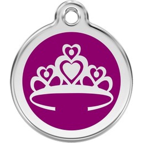 Crown Purple roestvrijstalen hondenpenning small/klein dia. 2 cm - Reddingo