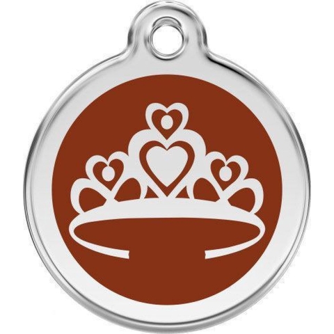 Crown Brown roestvrijstalen hondenpenning small/klein dia. 2 cm - Reddingo