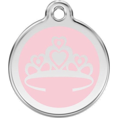 Crown Pink roestvrijstalen hondenpenning medium/gemiddeld dia. 3 cm - Reddingo