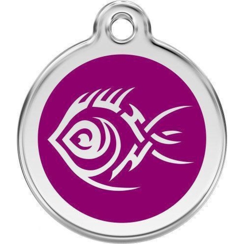 Tribal Fish Purple roestvrijstalen hondenpenning medium/gemiddeld dia. 3 cm - Reddingo