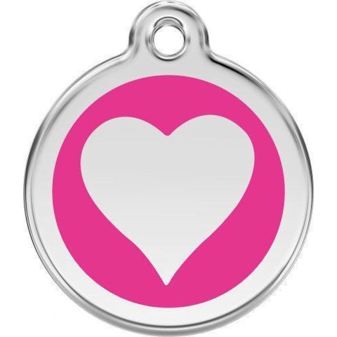Heart Hot Pink roestvrijstalen hondenpenning medium/gemiddeld dia. 3 cm - Reddingo