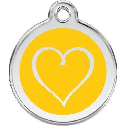 Tribal Heart Yellow roestvrijstalen hondenpenning small/klein dia. 2 cm - Reddingo