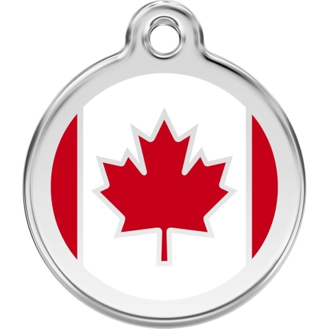 Canadian Flag Red roestvrijstalen hondenpenning large/groot dia. 3,8 cm - Reddingo