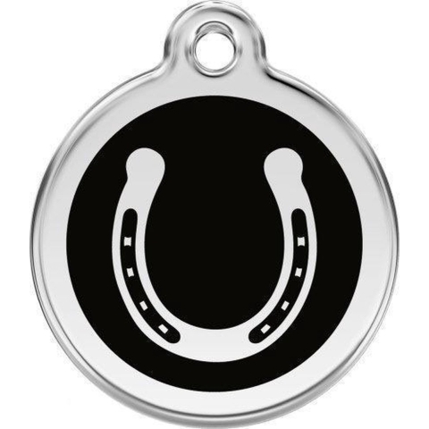 Horse Shoe Black roestvrijstalen hondenpenning medium/gemiddeld dia. 3 cm - Reddingo