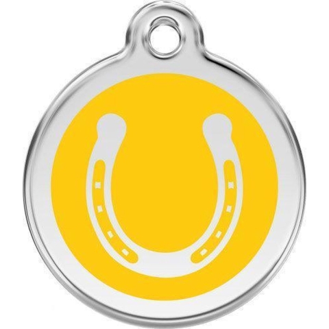 Horse Shoe Yellow roestvrijstalen hondenpenning medium/gemiddeld dia. 3 cm - Reddingo