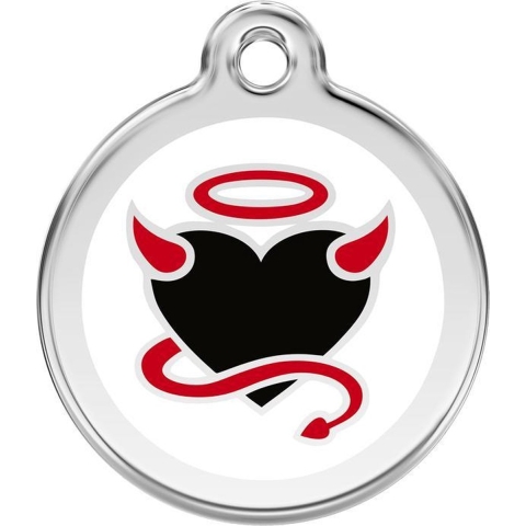 Devil White roestvrijstalen hondenpenning small/klein dia. 2 cm - Reddingo