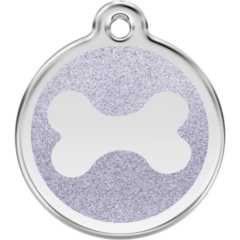 Bone Silver glitter hondenpenning large/groot dia. 3,8 cm - Reddingo