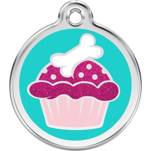 Cupcake Aqua glitter hondenpenning medium/gemiddeld dia. 3 cm - Reddingo