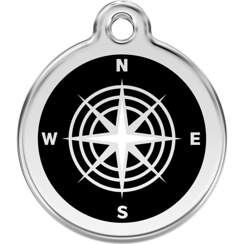 Compass Black roestvrijstalen hondenpenning medium/gemiddeld dia. 3 cm - Reddingo