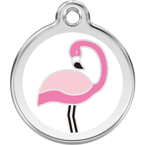 Flamingo White roestvrijstalen hondenpenning medium/gemiddeld dia. 3 cm - Reddingo