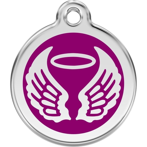 Angel Wings Purple roestvrijstalen hondenpenning large/groot dia. 3,8 cm - Reddingo