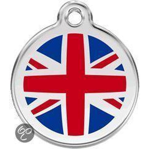 UK Flag Navy roestvrijstalen hondenpenning medium/gemiddeld dia. 3 cm - Reddingo