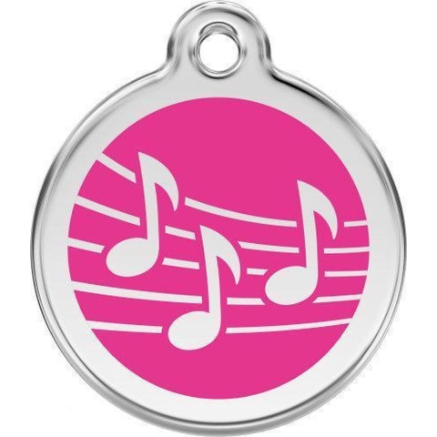 Music Hot Pink roestvrijstalen hondenpenning small/klein dia. 2 cm - Reddingo