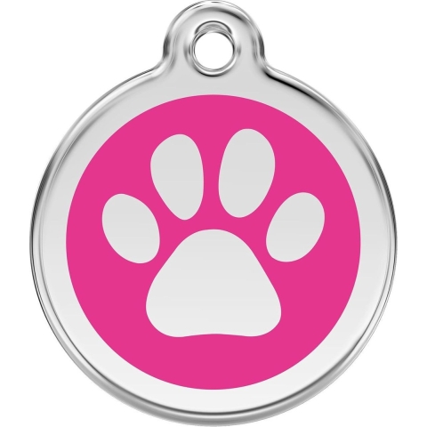 Paw Print Hot Pink roestvrijstalen hondenpenning small/klein dia. 2 cm - Reddingo