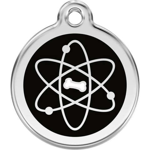 Atom Black roestvrijstalen hondenpenning small/klein dia. 2 cm - Reddingo