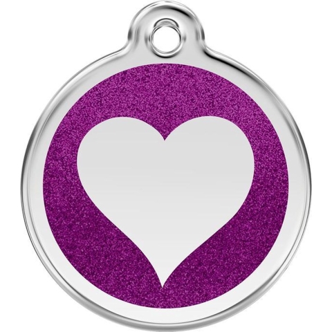 Heart Purple glitter hondenpenning small/klein dia. 2 cm - Reddingo