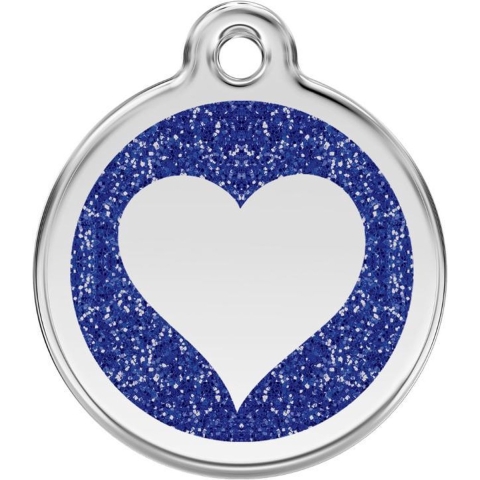 Heart Navy glitter hondenpenning medium/gemiddeld dia. 3 cm - Reddingo