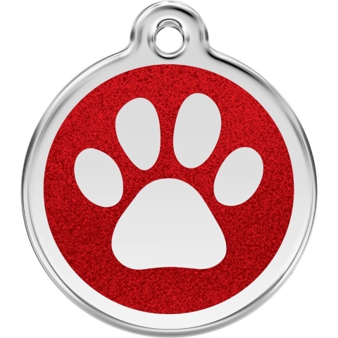 Paw Print Red glitter hondenpenning large/groot dia. 3,8 cm - Reddingo