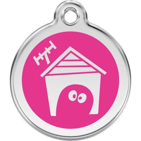 Dog House Hot Pink roestvrijstalen hondenpenning large/groot dia. 3,8 cm - Reddingo