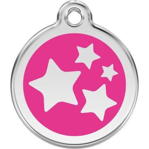 Star Hot Pink roestvrijstalen hondenpenning medium/gemiddeld dia. 3 cm - Reddingo