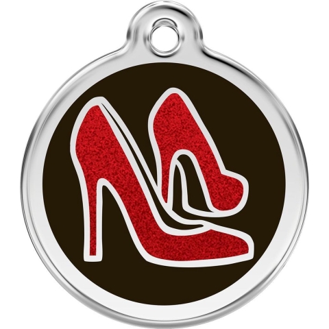 Red Shoe Black glitter hondenpenning medium/gemiddeld dia. 3 cm - Reddingo