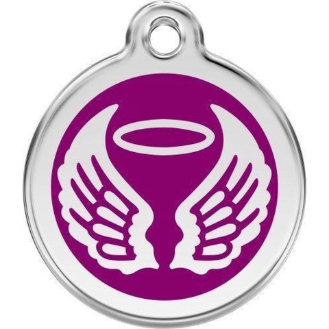 Angel Wings Purple roestvrijstalen hondenpenning medium/gemiddeld dia. 3 cm - Reddingo