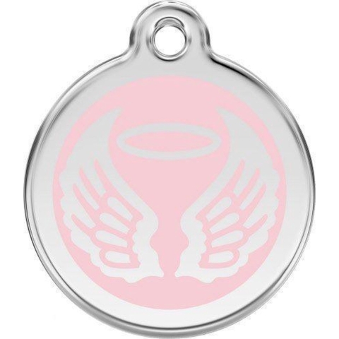 Angel Wings Pink roestvrijstalen hondenpenning large/groot dia. 3,8 cm - Reddingo