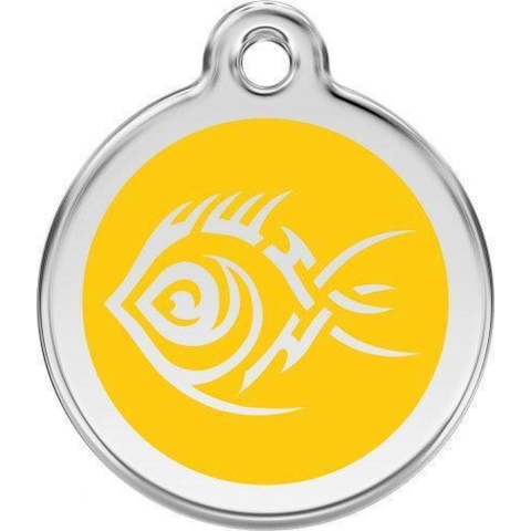 Tribal Fish Yellow roestvrijstalen hondenpenning small/klein dia. 2 cm - Reddingo