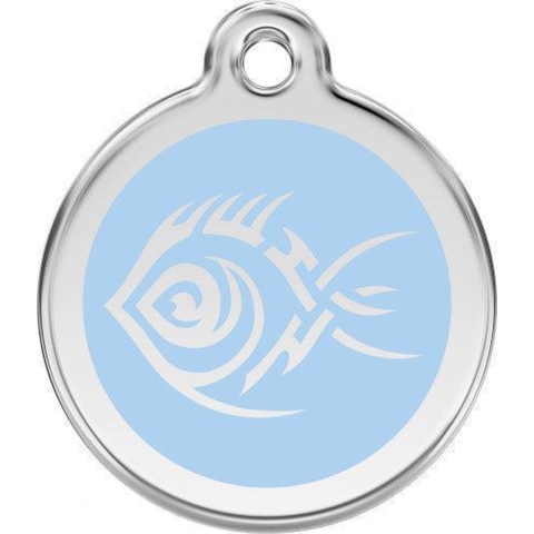 Tribal Fish Light Blue roestvrijstalen hondenpenning small/klein dia. 2 cm - Reddingo