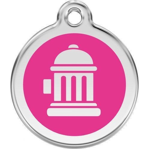 Fire Hydrant Hot Pink roestvrijstalen hondenpenning medium/gemiddeld dia. 3 cm - Reddingo