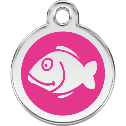 Fish Hot Pink roestvrijstalen kattenpenning small/klein dia. 2 cm - Reddingo