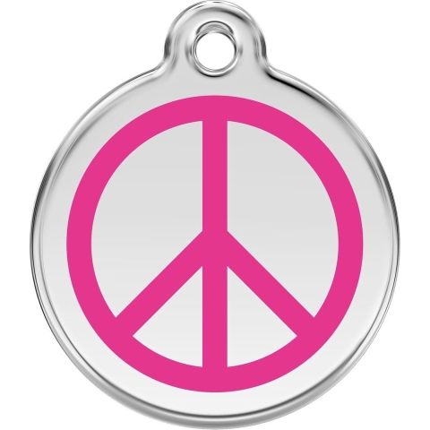 Peace Hot Pink roestvrijstalen hondenpenning large/groot dia. 3,8 cm - Reddingo