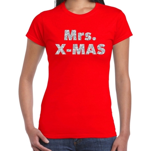 Fout kerst shirt mrs x-mas zilver / rood voor dames XS -