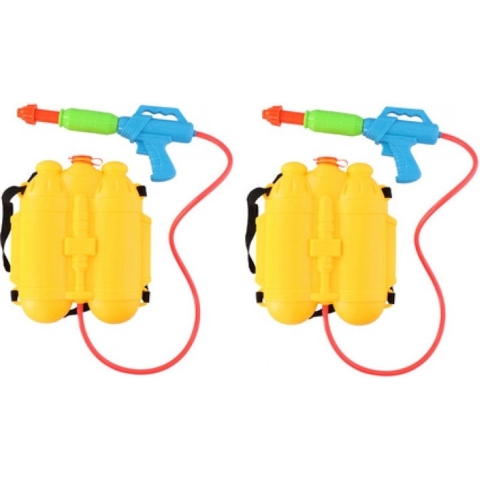 Waterpistool spuit - 2x - geel - 32 cm - 2100 ml - met rugzak watertank - waterspuit -