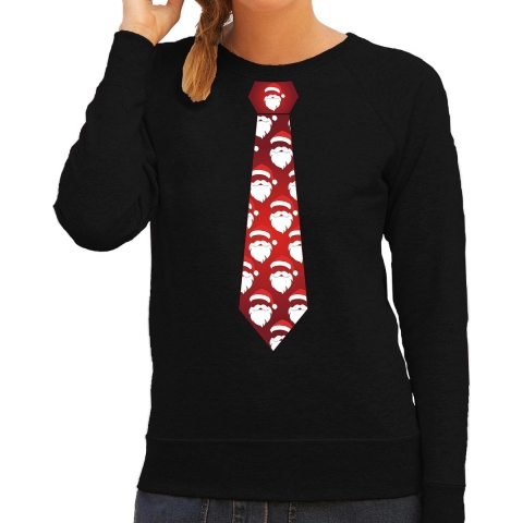 Stropdas Kersttrui/Kerst sweater kerstmannen zwart voor dames S -