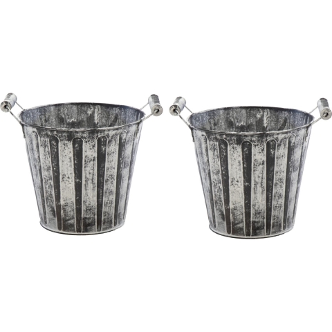Emmer/plantenpot/bloempot - 2x - zink - antraciet/grijs - D27 x H25 cm -