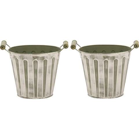 Emmer/plantenpot/bloempot - 2x - zink - legergroen - D31 x H28 cm -