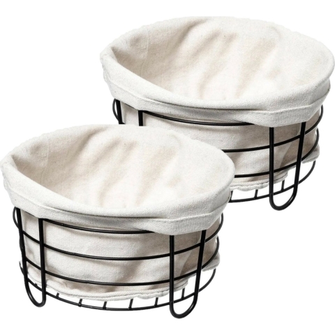 5Five - Broodmand Bistro - 2x stuks - metaal/stof - zwart/creme wit - 22 x 11 cm -