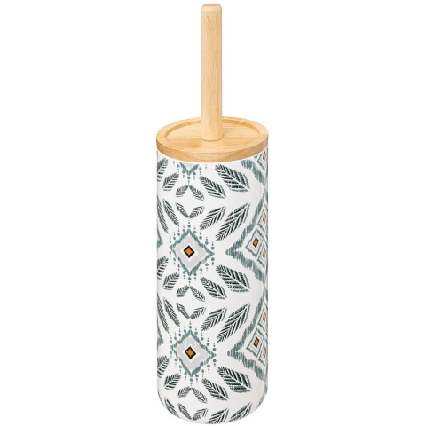 WC/Toiletborstel met luxe houder Cairo - wit met print - dolomiet kunststeen -  38 cm -