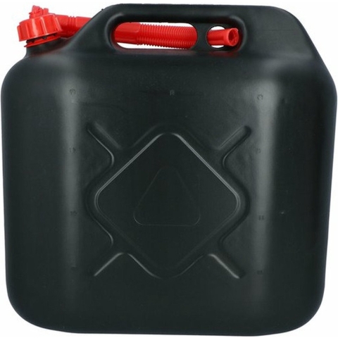 Jerrycan zwart met rode flexibele schenktuit 20 liter -