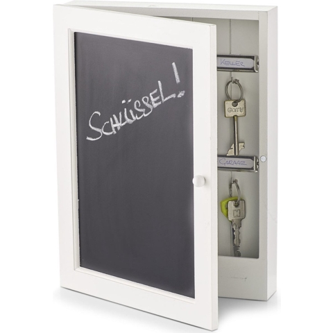 Zeller Sleutelkastje - wit - hout - met krijtbord - 22 x 30 cm -