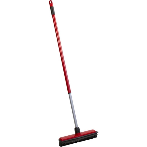 Rubberen bezem / kappersbezem met telescoopsteel en wisser - rood - breed 30 cm -