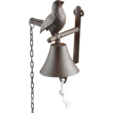 Klassieke deurbel/scheepsbel met vogel - bruin - gietijzer - 19 cm -