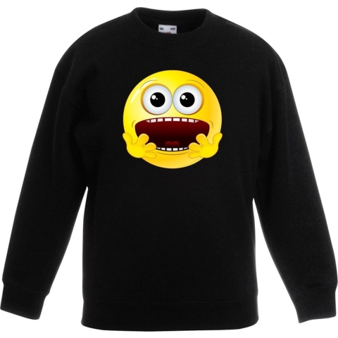 Emoticon sweater geschrokken zwart kinderen 7-8 jaar (122/128) -